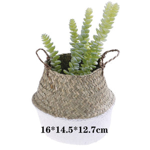 Handmade Bamboo Storage Baskets Foldable Laundry Straw Patchwork Wicker Rattan Seagrass Belly Garden Flower Pot Planter Basket