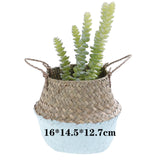 Handmade Bamboo Storage Baskets Foldable Laundry Straw Patchwork Wicker Rattan Seagrass Belly Garden Flower Pot Planter Basket