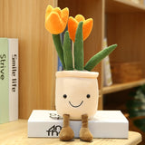 Lifelike Tulip&Succulent Plants Plush Stuffed Toys Soft Bookshelf Decor Doll Creative Potted Flowers Pillow for Girls Kids Gift