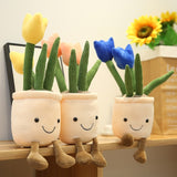 Lifelike Tulip&Succulent Plants Plush Stuffed Toys Soft Bookshelf Decor Doll Creative Potted Flowers Pillow for Girls Kids Gift