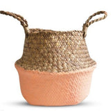 Handmade Bamboo Storage Baskets Foldable Laundry Straw Patchwork Wicker Rattan Seagrass Belly Garden Flower Pot Plante Basket